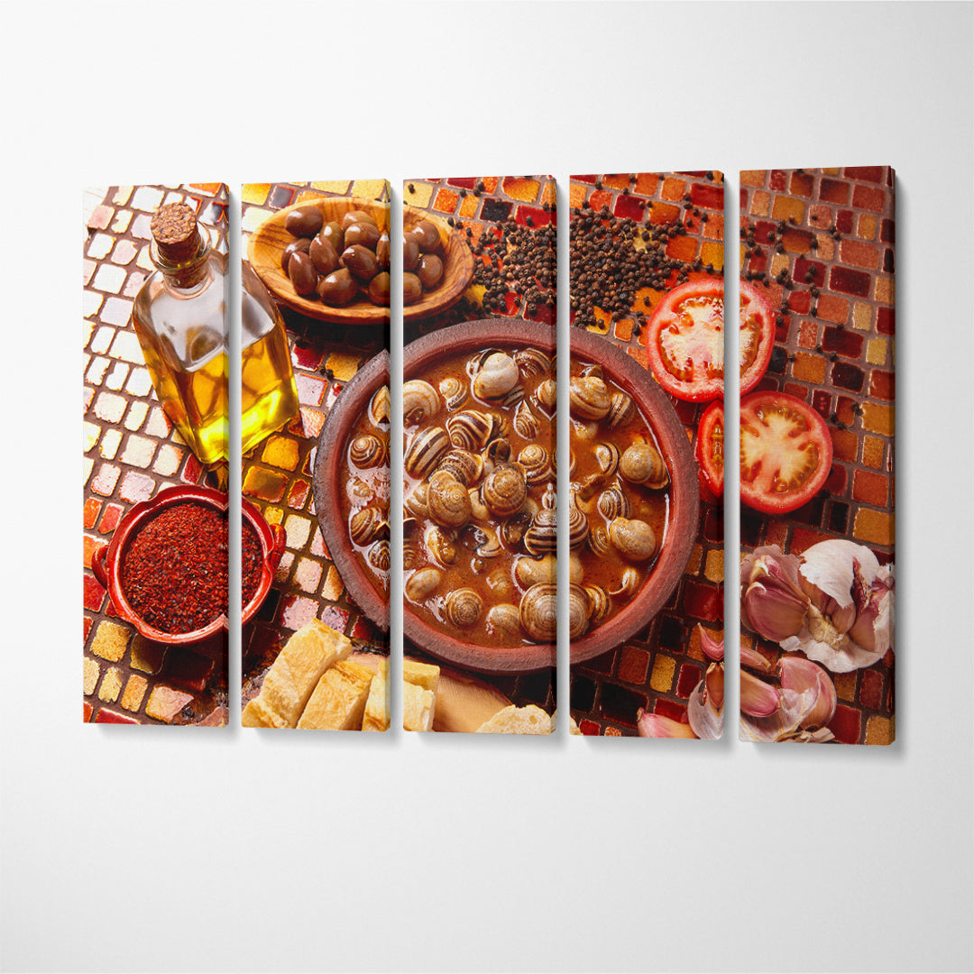 Traditional Spanish Tapas Snail Canvas Print ArtLexy 5 Panels 36"x24" inches 