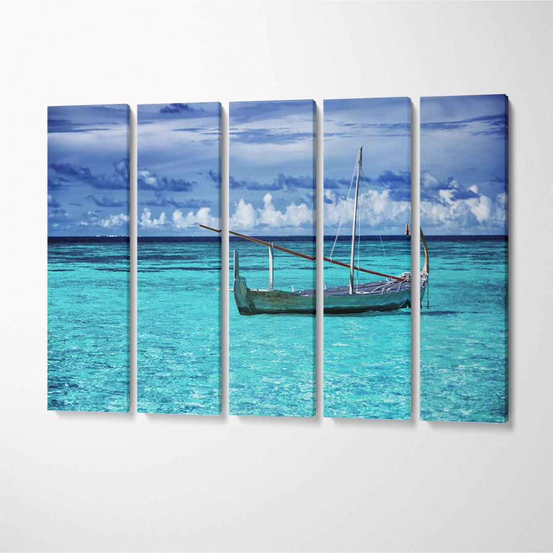 Fishing Boat in Beautiful Clear Ocean Canvas Print ArtLexy 5 Panels 36"x24" inches 
