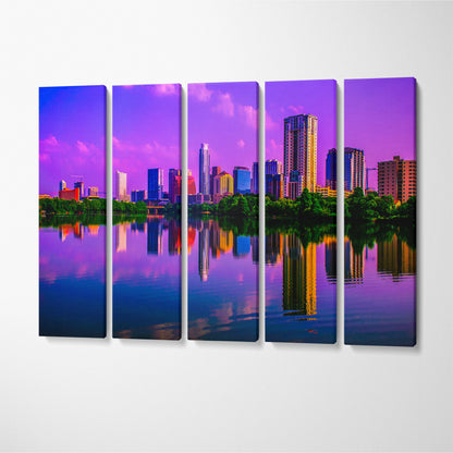 Austin Skyline Reflection Canvas Print ArtLexy 5 Panels 36"x24" inches 