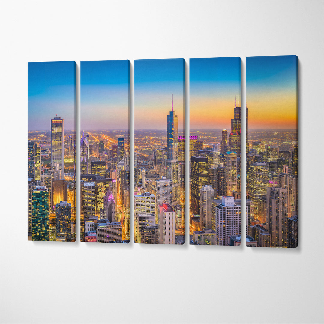 Chicago City Skyline USA Canvas Print ArtLexy 5 Panels 36"x24" inches 