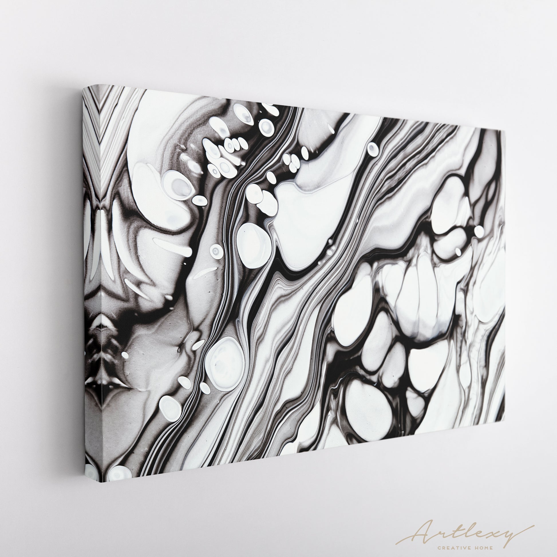 Black and White Marble Waves Canvas Print ArtLexy   