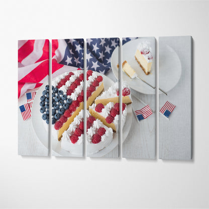 Cheesecake with USA Flag Canvas Print ArtLexy 5 Panels 36"x24" inches 