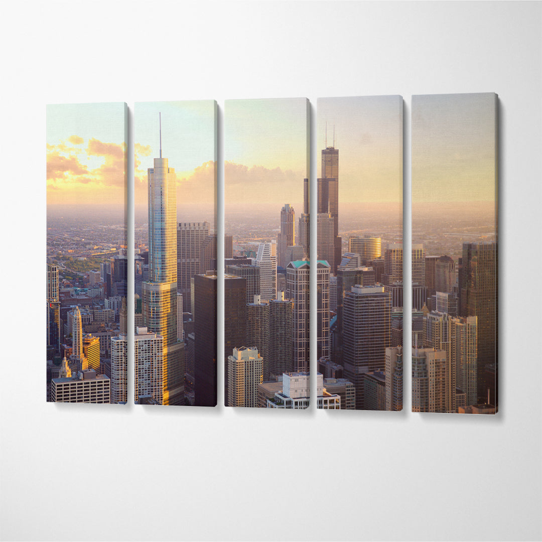 Chicago Skyscrapers at Sunset United States Canvas Print ArtLexy 5 Panels 36"x24" inches 