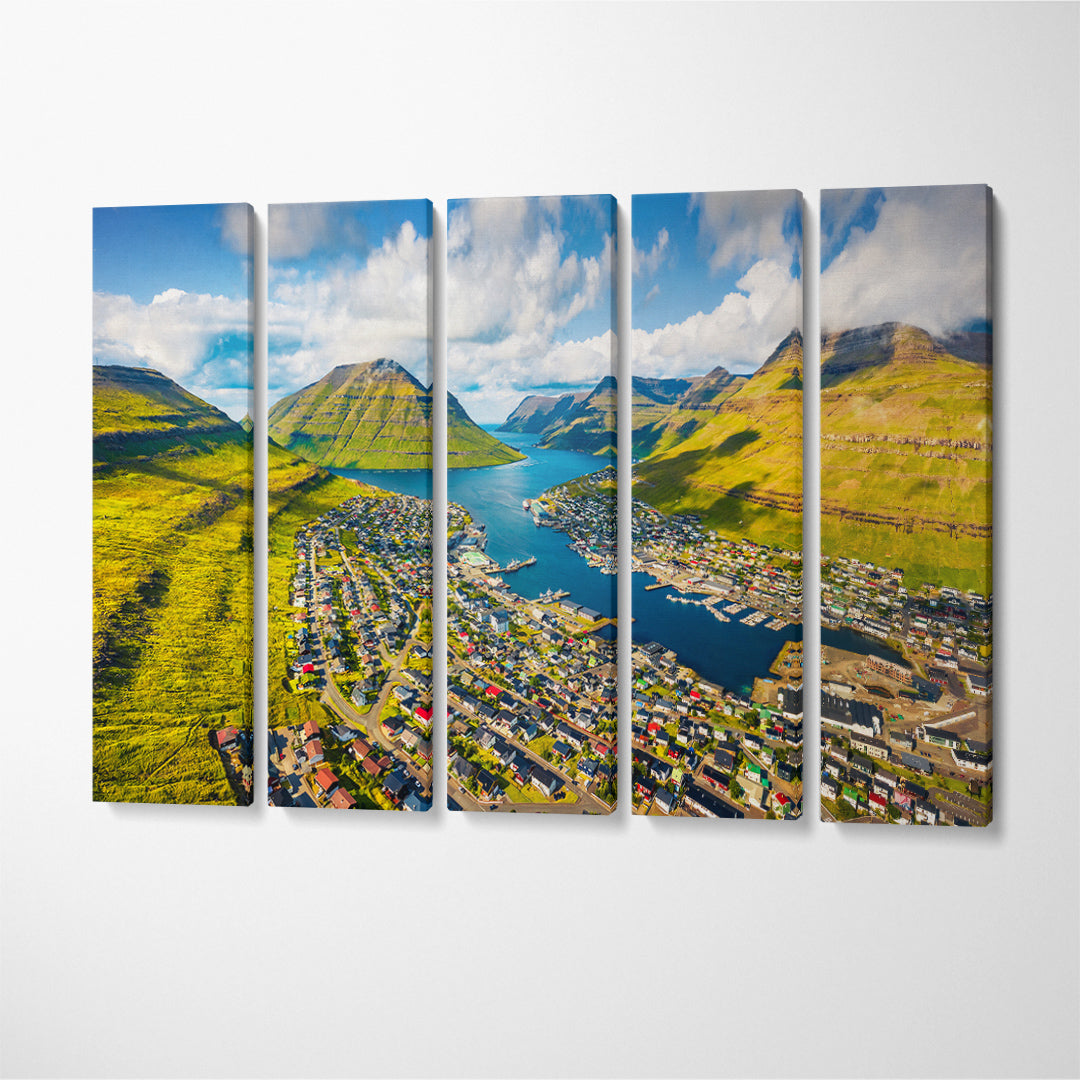 Klaksvik Town Cityscape Faroe Island Canvas Print ArtLexy 5 Panels 36"x24" inches 