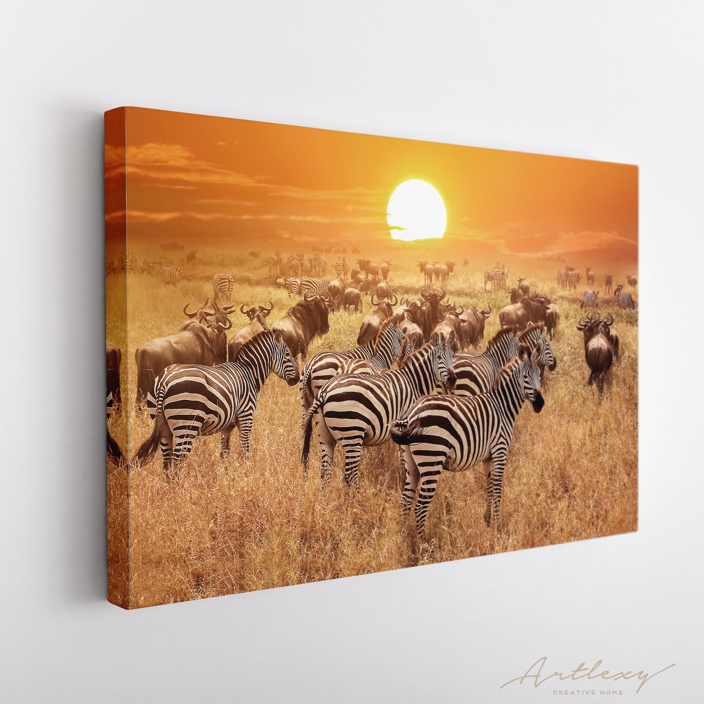 Zebras at Sunset Africa Tanzania Canvas Print ArtLexy   