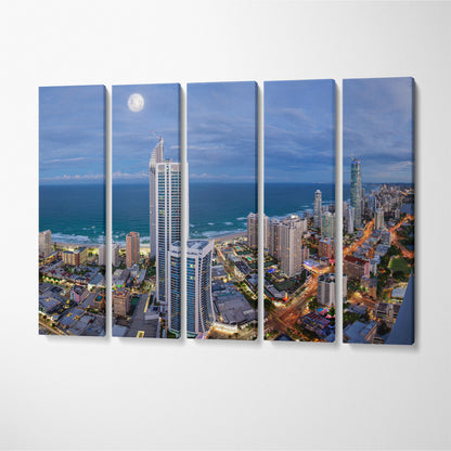 Surfers Paradise at Dusk Gold Coast Australia Canvas Print ArtLexy 5 Panels 36"x24" inches 