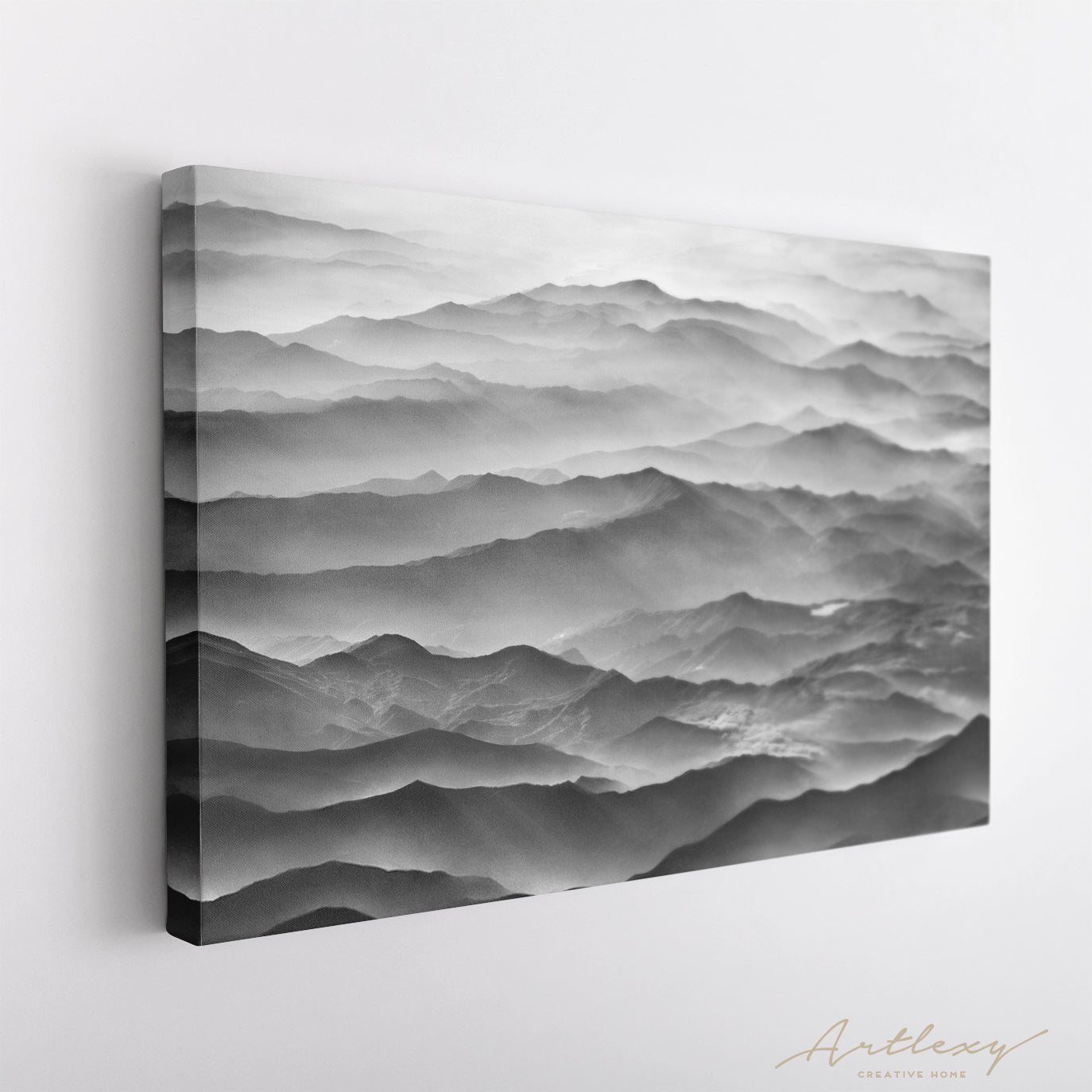 Foggy Mountain on Black And White Canvas Print ArtLexy   