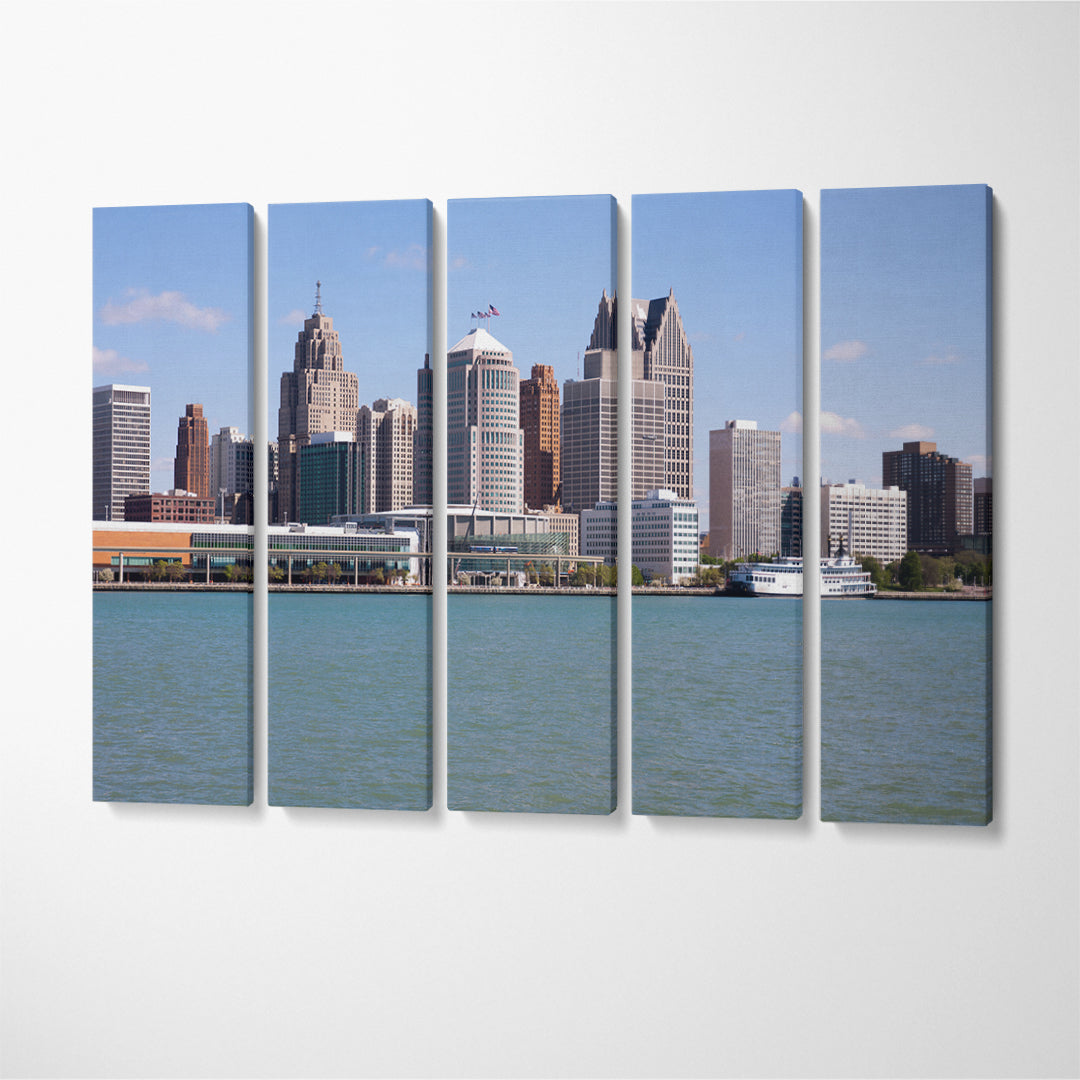 Detroit Skyline Canvas Print ArtLexy 5 Panels 36"x24" inches 