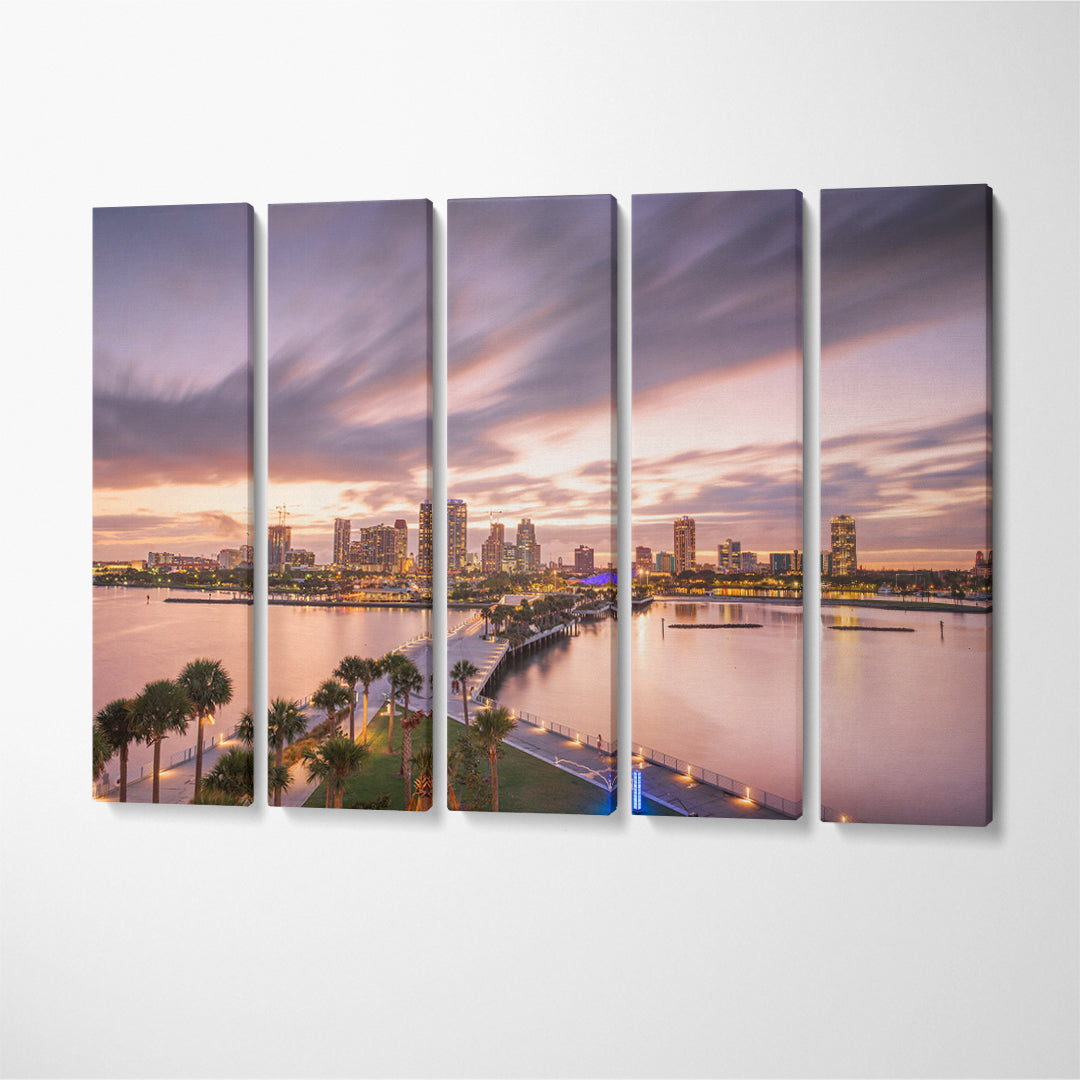 City Skyline St. Petersburg Florida on the Bay Canvas Print ArtLexy 5 Panels 36"x24" inches 