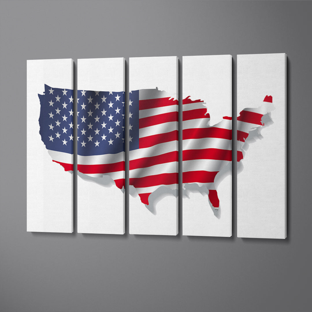 USA Map with Flag Canvas Print ArtLexy 5 Panels 36"x24" inches 