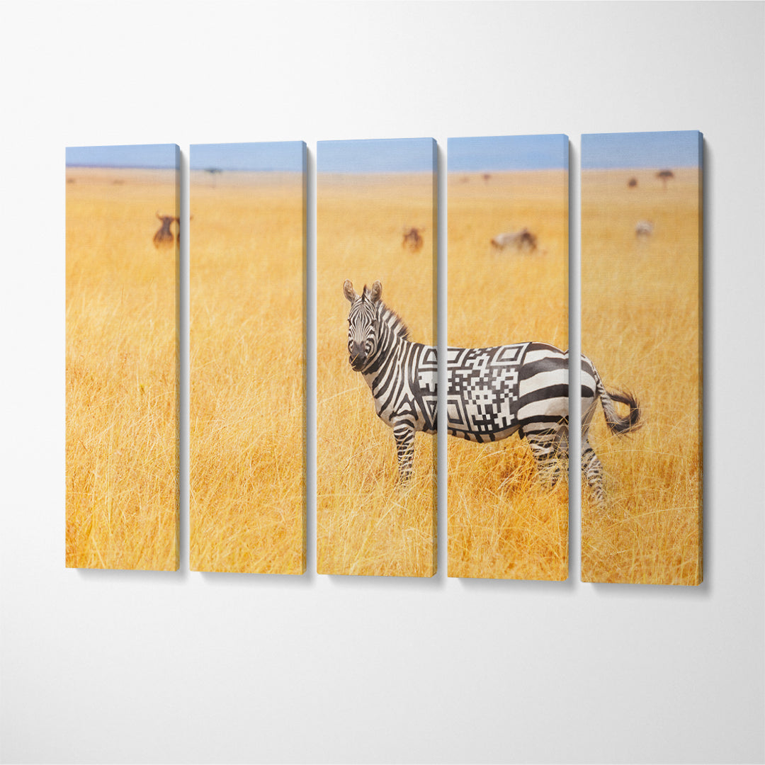Zebra with QR Code Canvas Print ArtLexy 5 Panels 36"x24" inches 