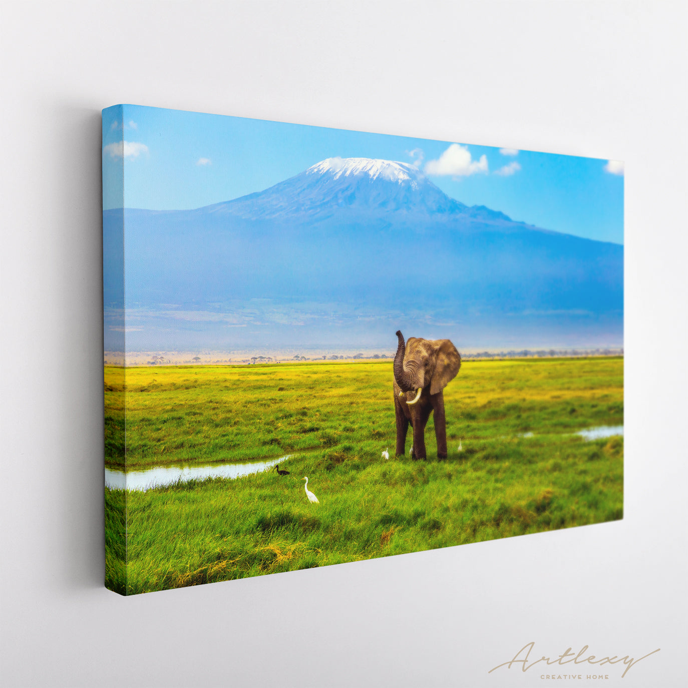 African Elephant and Mount Kilimanjaro Kenya Canvas Print ArtLexy   