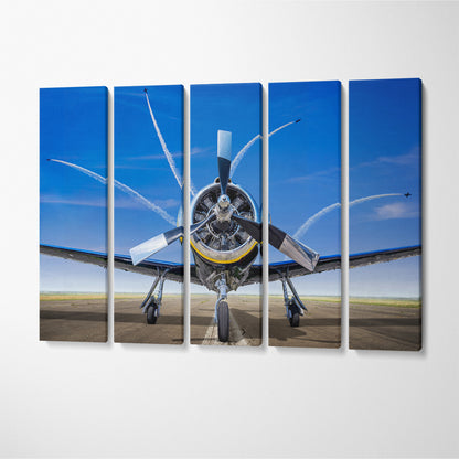 Sports Plane on Runway Way Canvas Print ArtLexy 5 Panels 36"x24" inches 