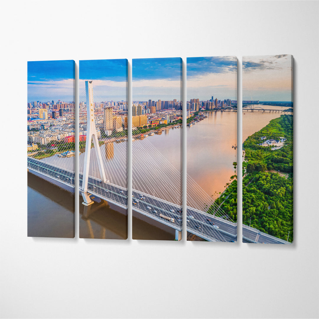 Harbin Skyline with Songpu Bridge China Canvas Print ArtLexy 5 Panels 36"x24" inches 