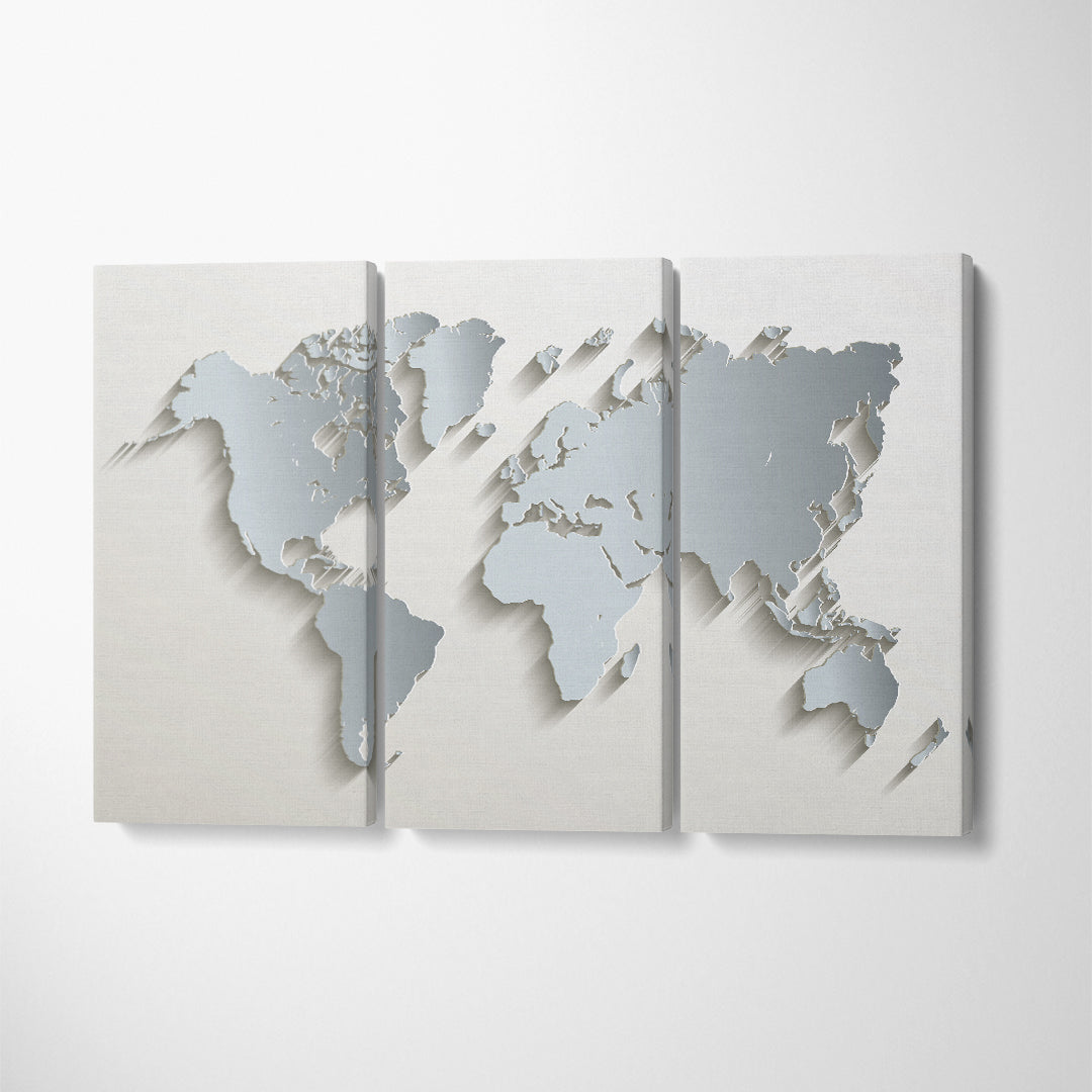 Abstract Minimalist World Map Canvas Print ArtLexy 3 Panels 36"x24" inches 
