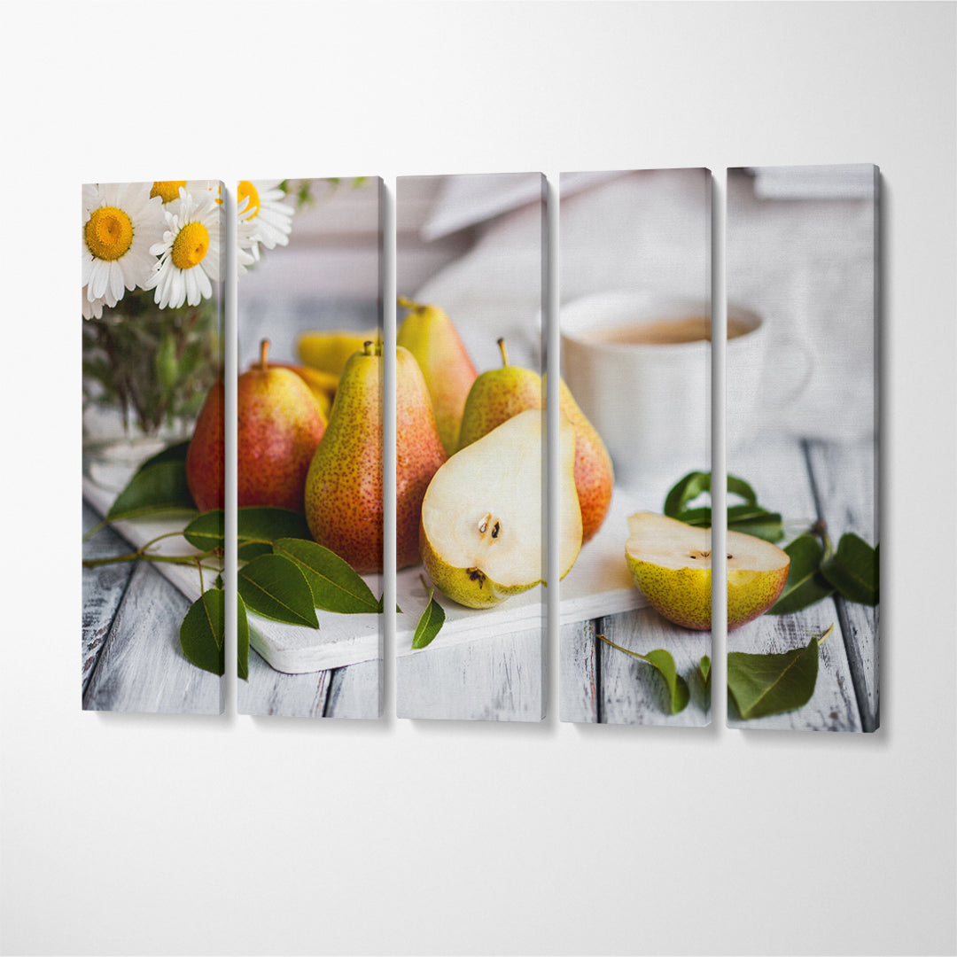 Still Life Ripe Pears Canvas Print ArtLexy 5 Panels 36"x24" inches 