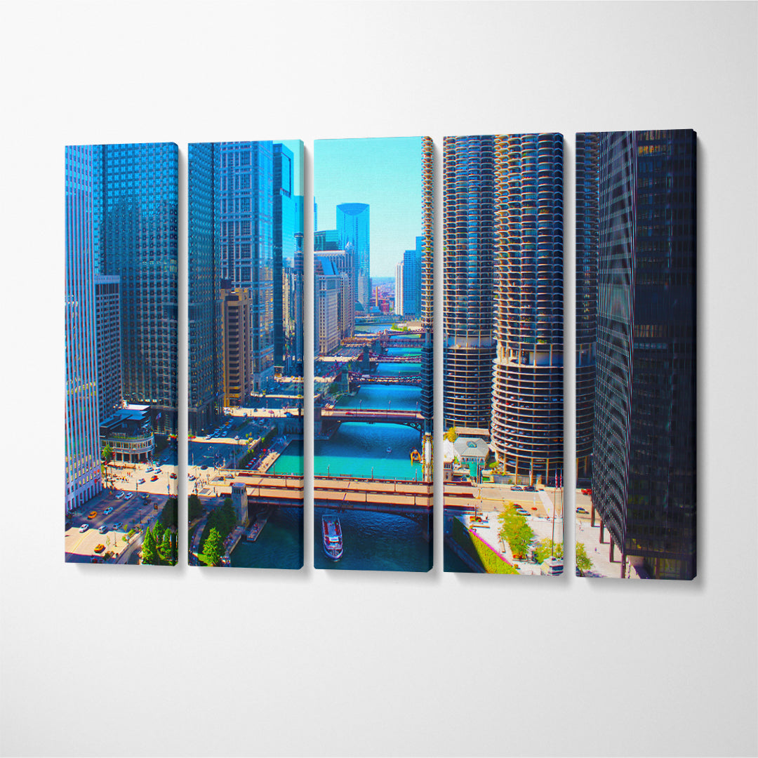 Chicago River Canvas Print ArtLexy 5 Panels 36"x24" inches 