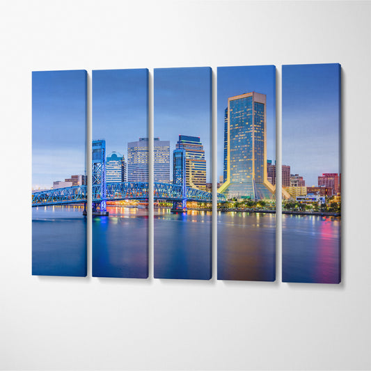 Jacksonville Florida Skyline at Dusk Canvas Print ArtLexy 5 Panels 36"x24" inches 