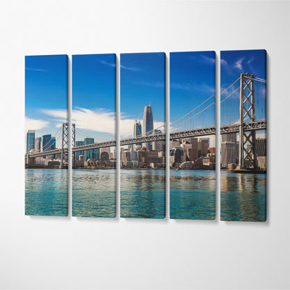 San Francisco and Oakland Bay Bridge Canvas Print ArtLexy 5 Panels 36"x24" inches 