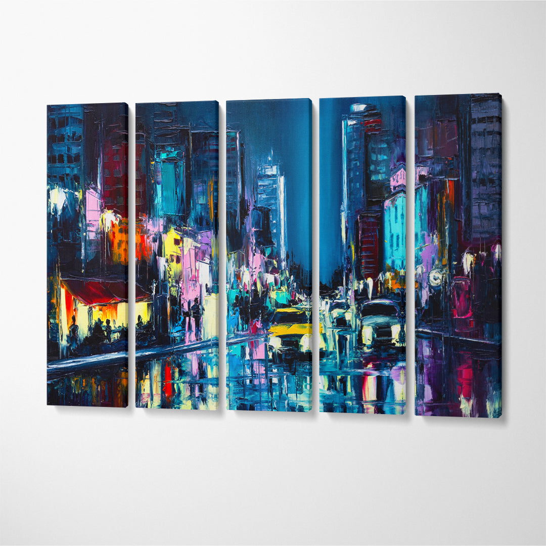 Abstract City Night Street Canvas Print ArtLexy 5 Panels 36"x24" inches 