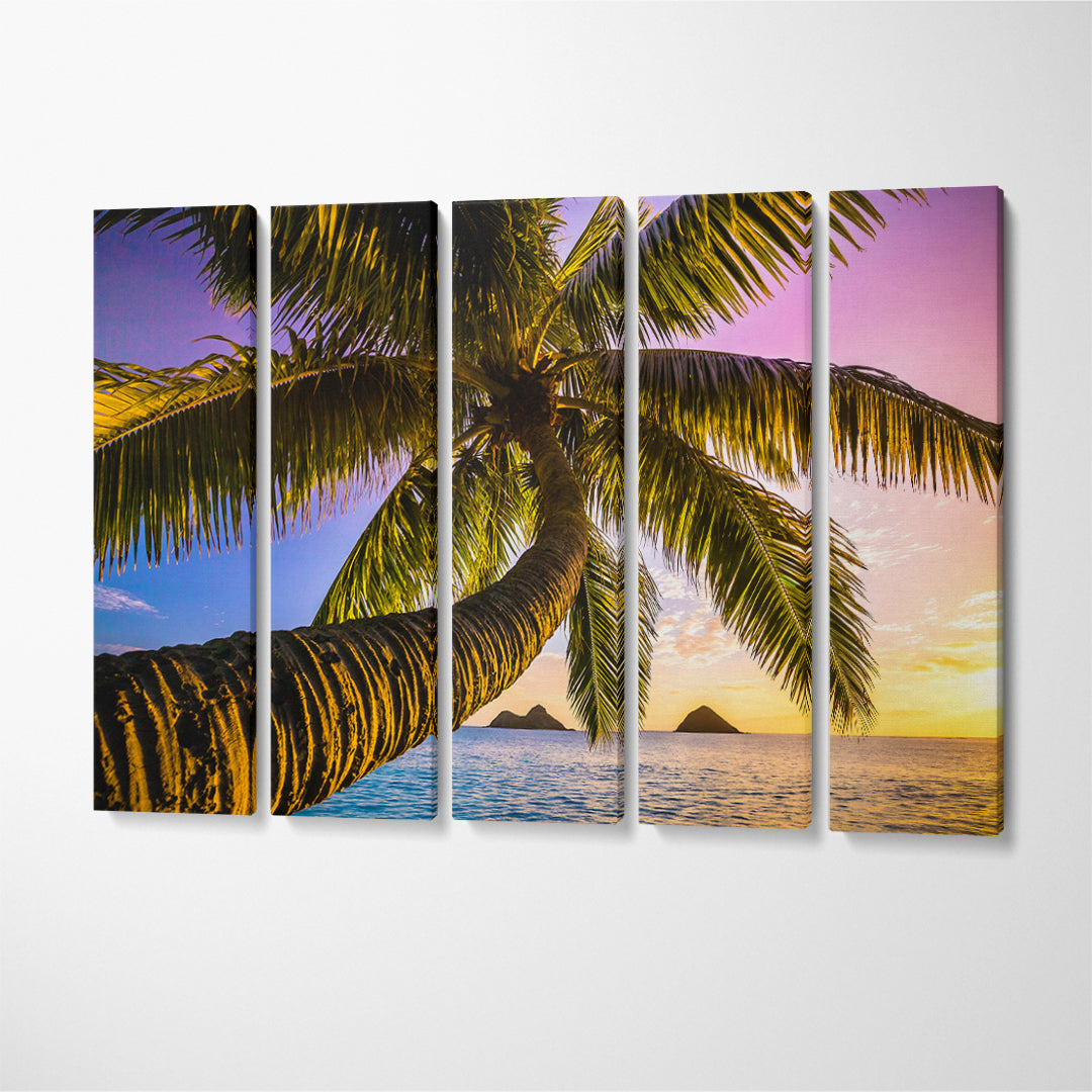 Beautiful Palm Tree on Oahu Beach Canvas Print ArtLexy 5 Panels 36"x24" inches 
