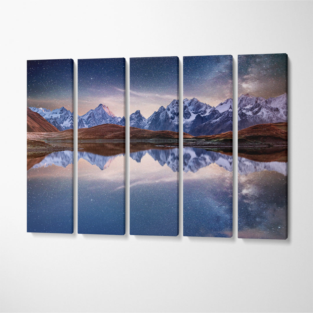 Amazing Starry Sky over Mountain Lake Koruldi Georgia Canvas Print ArtLexy 5 Panels 36"x24" inches 