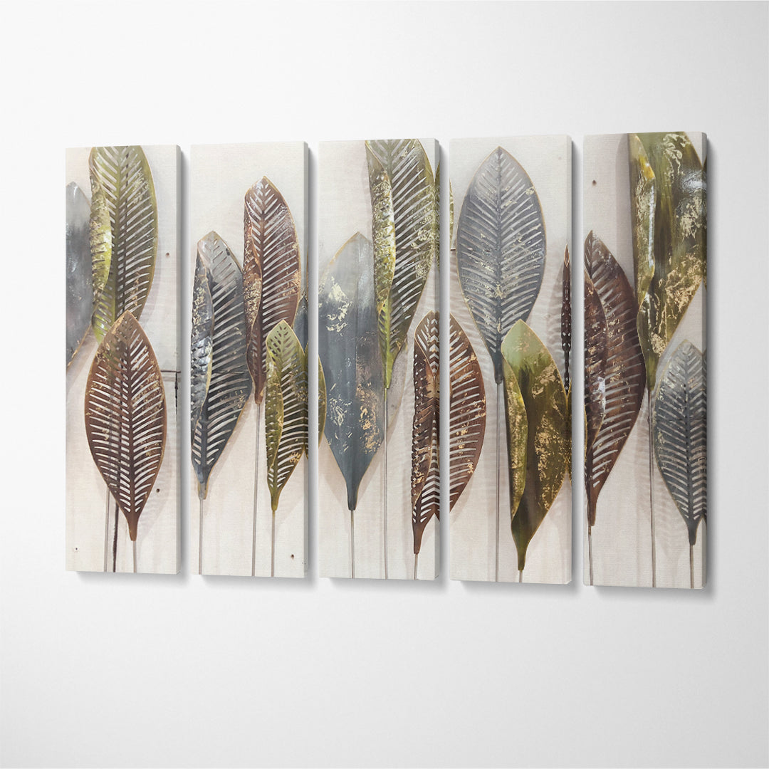 Abstract Luxury Leaves Canvas Print ArtLexy 5 Panels 36"x24" inches 