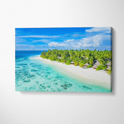 Beautiful Paradise Tropical Beach of Maldives Canvas Print ArtLexy 1 Panel 24"x16" inches 