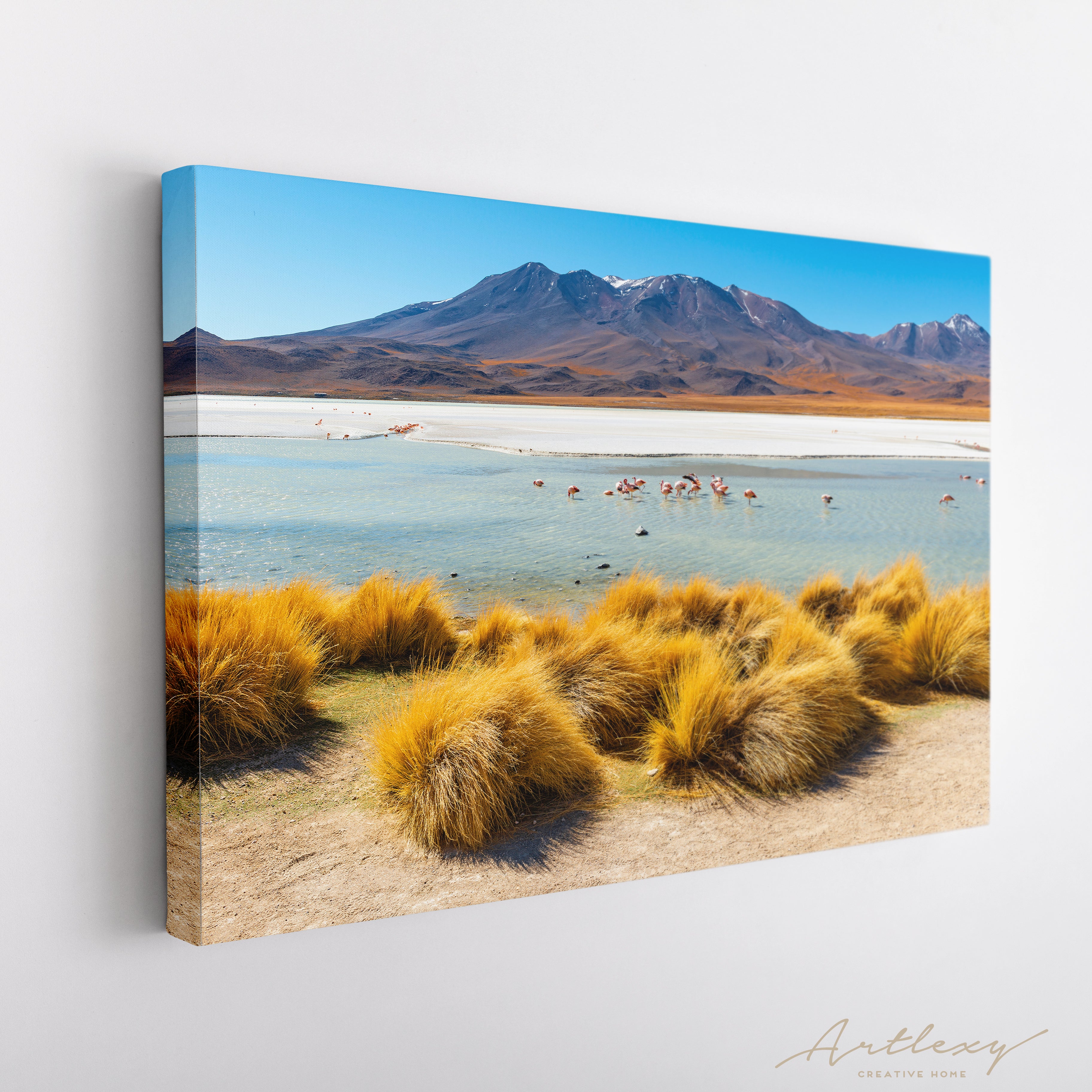 Laguna Canapa with Flamingos Bolivia Canvas Print ArtLexy   