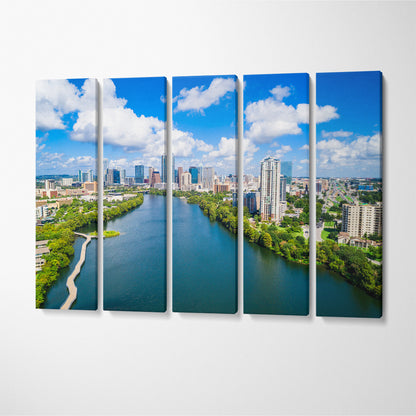 Austin Skyline with Lady Bird Lake Texas Canvas Print ArtLexy 5 Panels 36"x24" inches 
