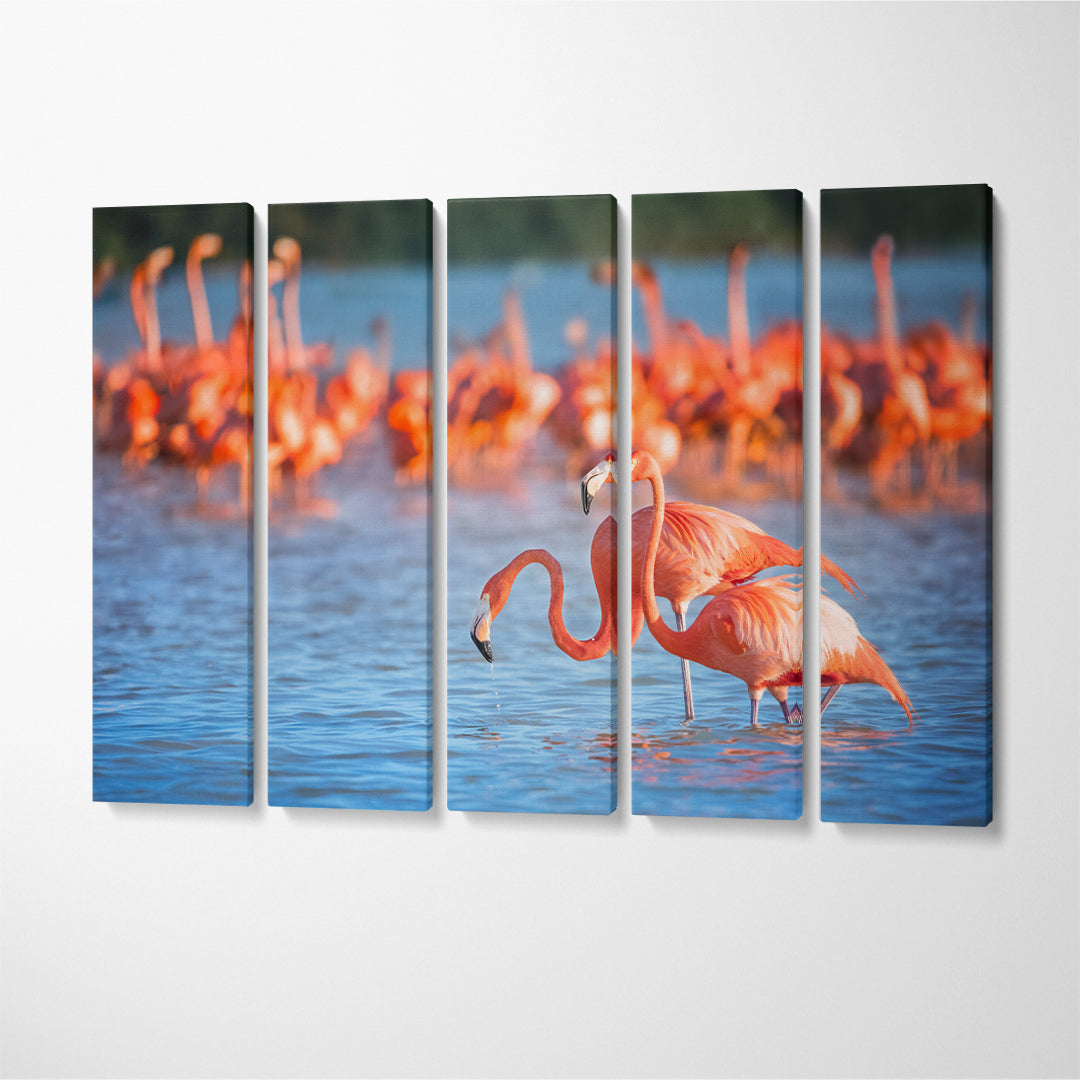 Flock of Flamingos Canvas Print ArtLexy 5 Panels 36"x24" inches 