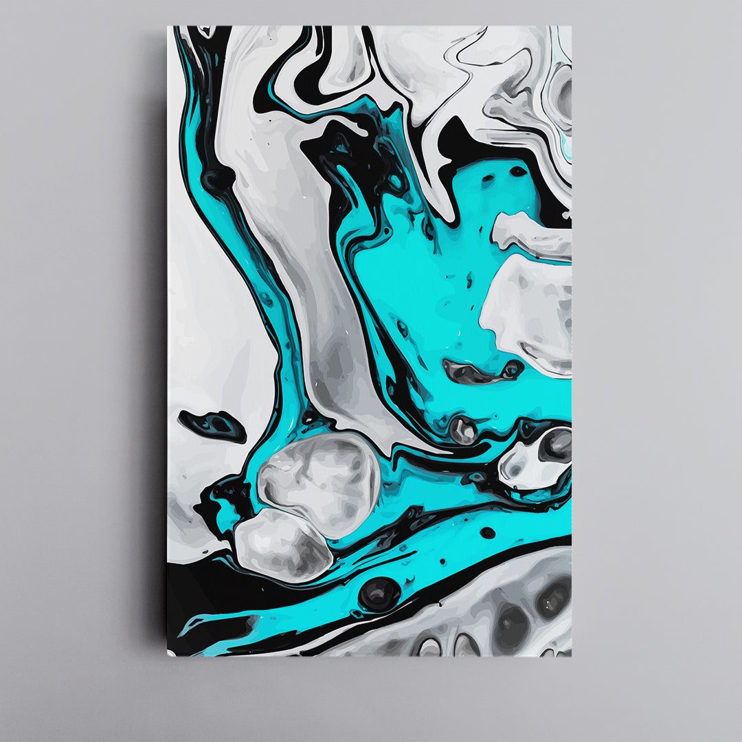 Set of 3 Abstract Aquamarine Fluid Marble Waves Canvas Print ArtLexy   