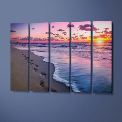 Cancun Coastline Beach at Sunset Mexico Canvas Print ArtLexy 5 Panels 36"x24" inches 