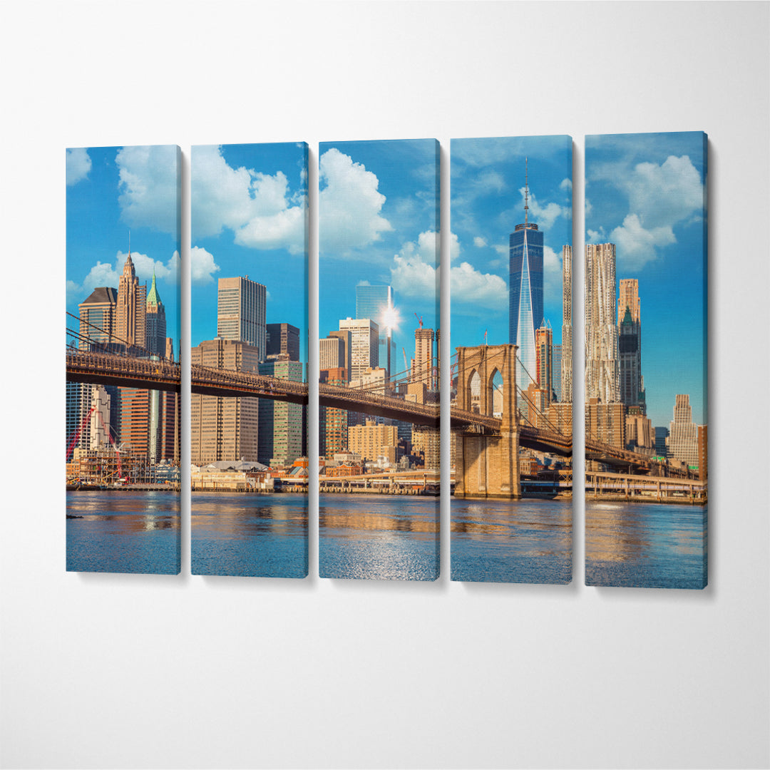 New York Skyline Brooklyn Bridge and Manhattan Canvas Print ArtLexy 5 Panels 36"x24" inches 