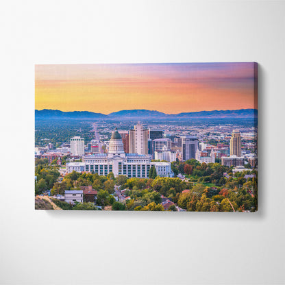 Salt Lake City Skyline Utah USA Canvas Print ArtLexy 1 Panel 24"x16" inches 