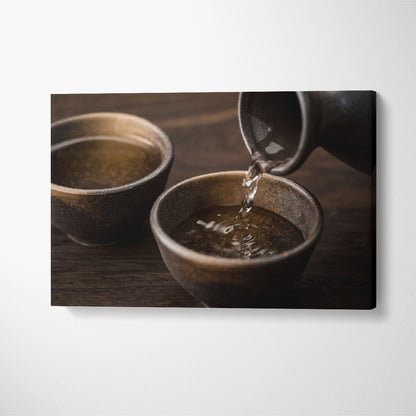 Sake in Sake Bowl Canvas Print ArtLexy 1 Panel 24"x16" inches 