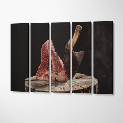 Raw T-bones Steak Canvas Print ArtLexy 5 Panels 36"x24" inches 