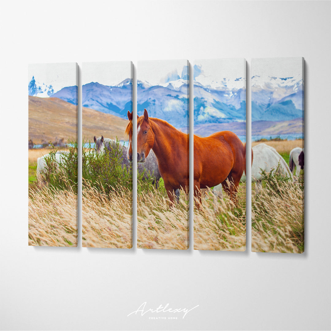 Horses in Torres del Paine Park Chile Canvas Print ArtLexy   
