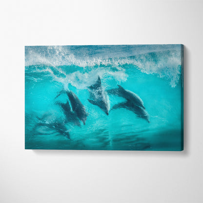 Bottlenose Dolphins Surfing in Waves Canvas Print ArtLexy 1 Panel 24"x16" inches 