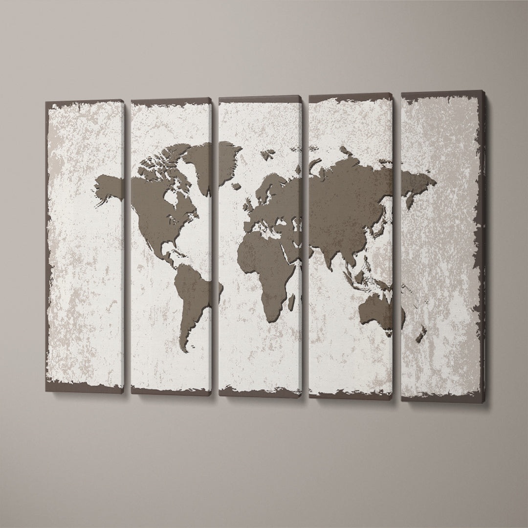 Old World Map Canvas Print ArtLexy 5 Panels 36"x24" inches 