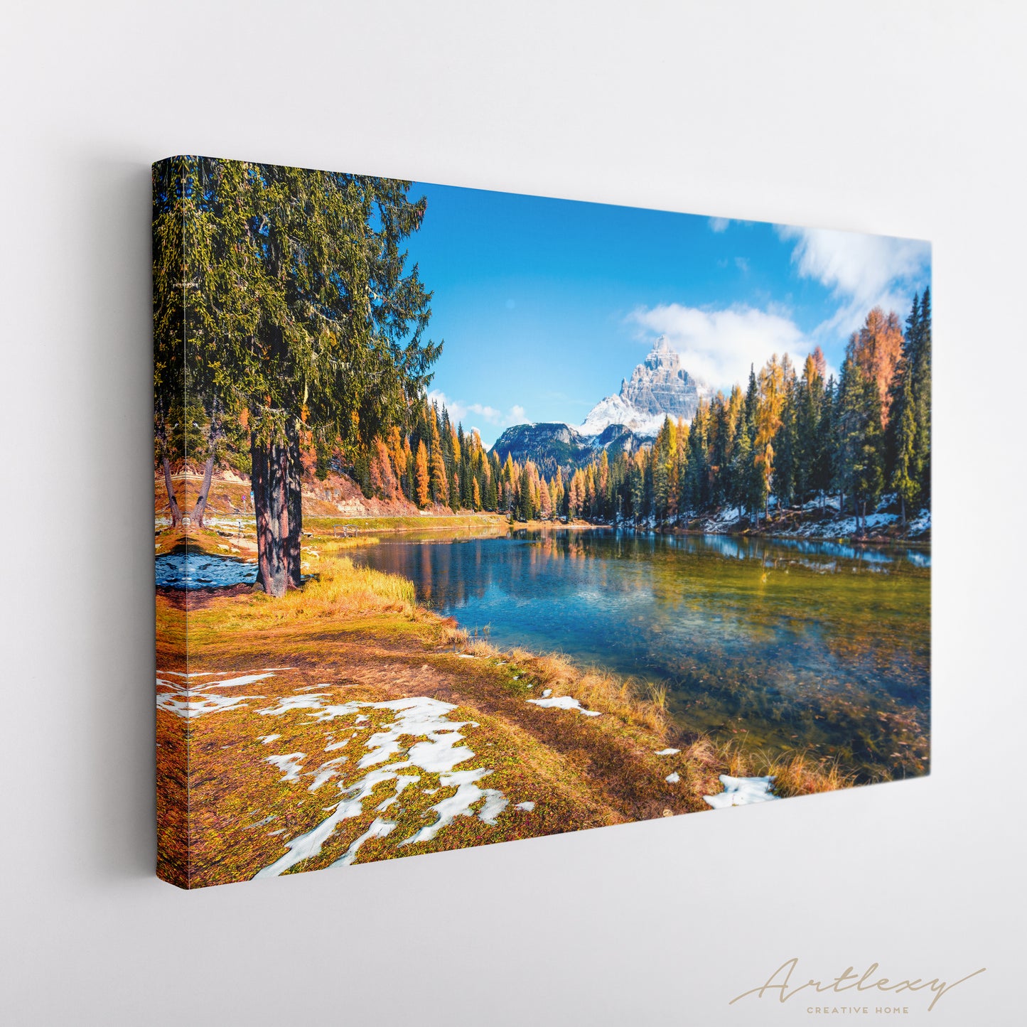 Antorno Lake with Tre Cime di Lavaredo Dolomite Alps Canvas Print ArtLexy   