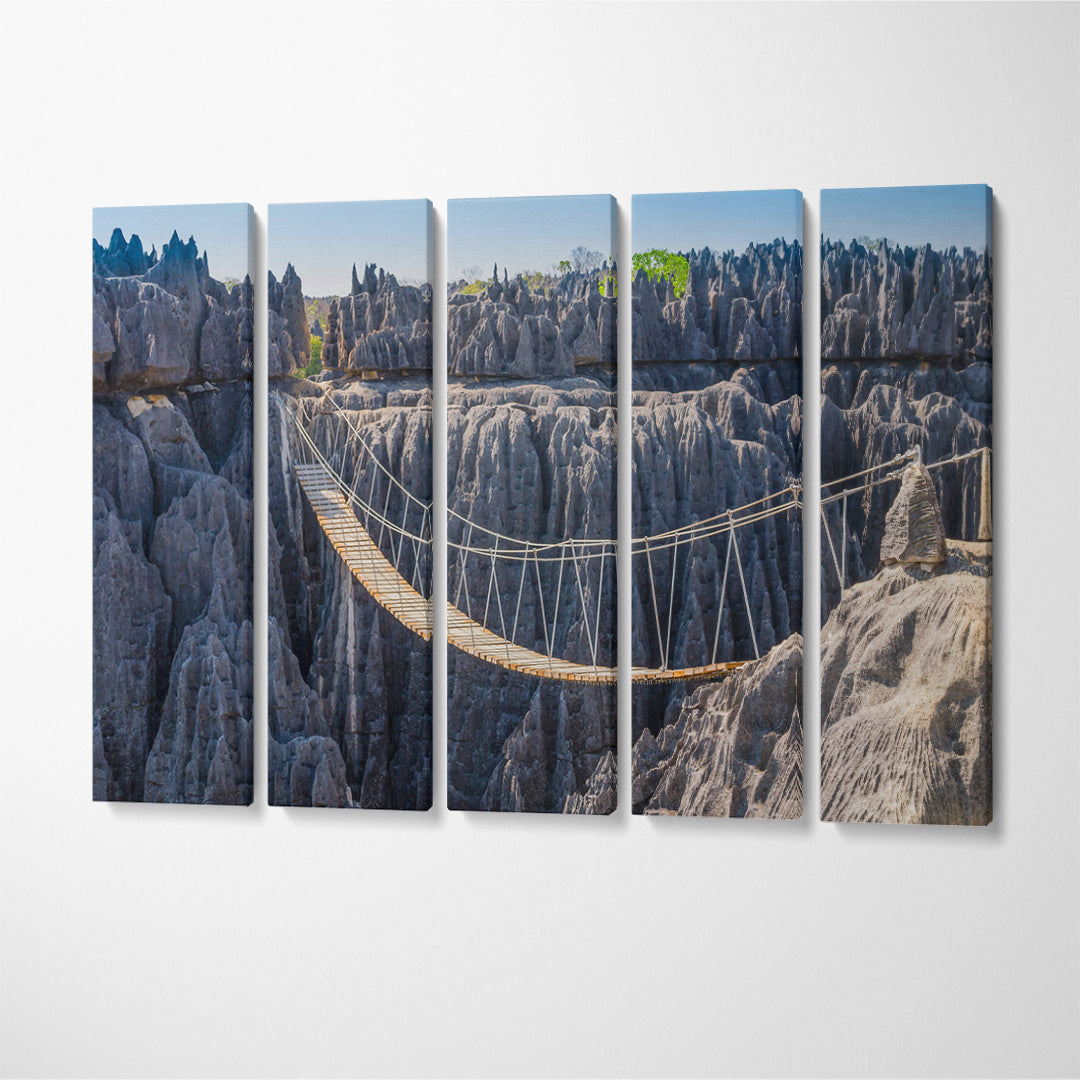Hanging Bridge at Tsingy de Bemaraha National Park Madagascar Canvas Print ArtLexy 5 Panels 36"x24" inches 