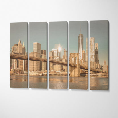 New York Brooklyn Bridge and Manhattan Canvas Print ArtLexy 5 Panels 36"x24" inches 