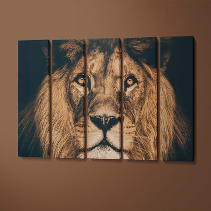 African Lion Portrait Canvas Print ArtLexy 5 Panels 36"x24" inches 