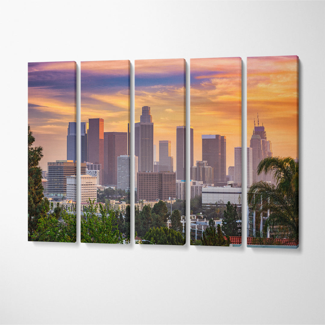 Los Angeles California Skyline Canvas Print ArtLexy 5 Panels 36"x24" inches 