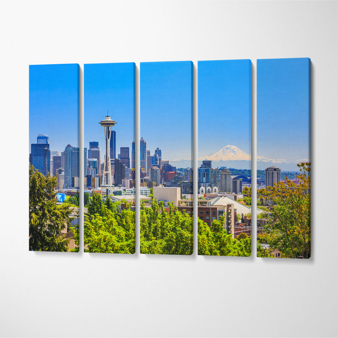 Seattle Downtown Skyline Washington Canvas Print ArtLexy 5 Panels 36"x24" inches 