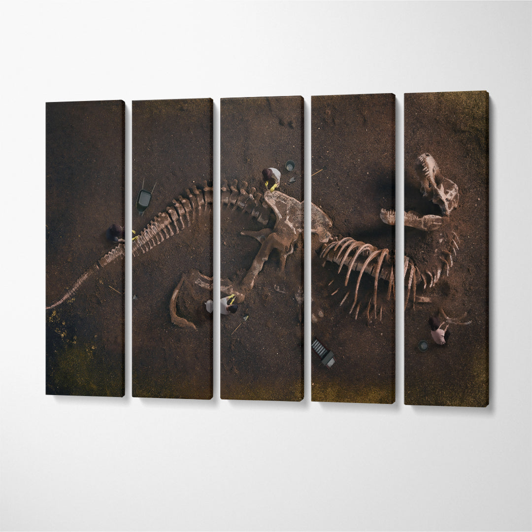 Dinosaur Fossil Tyrannosaurus Rex Skeleton Canvas Print ArtLexy 5 Panels 36"x24" inches 