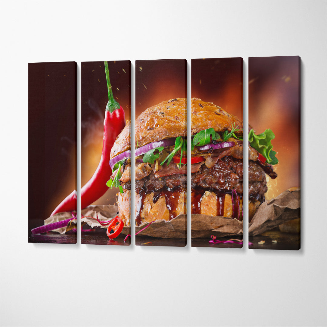 Chilli Hamburger Canvas Print ArtLexy 5 Panels 36"x24" inches 