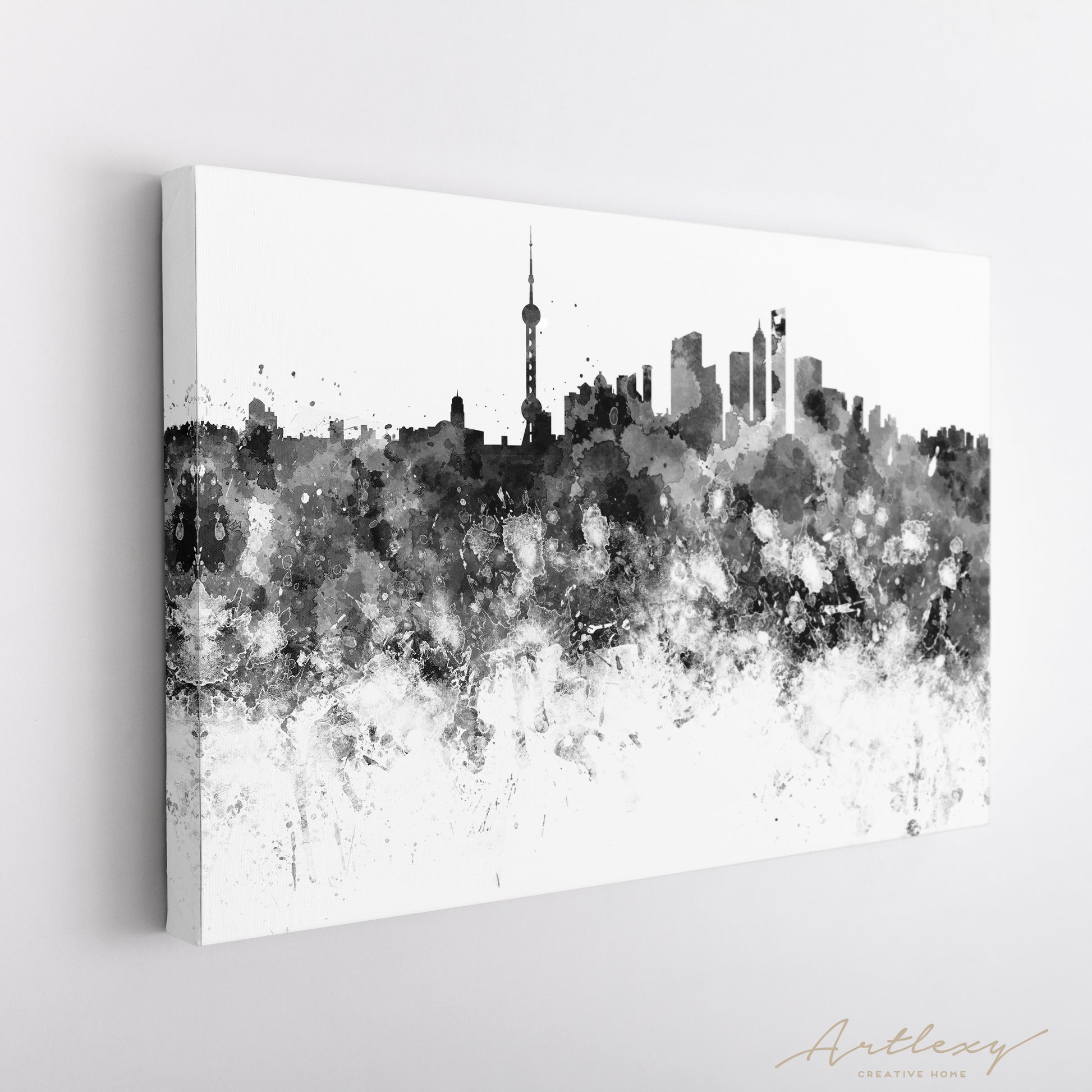 Abstract Black And White Shanghai Skyline Canvas Print ArtLexy   