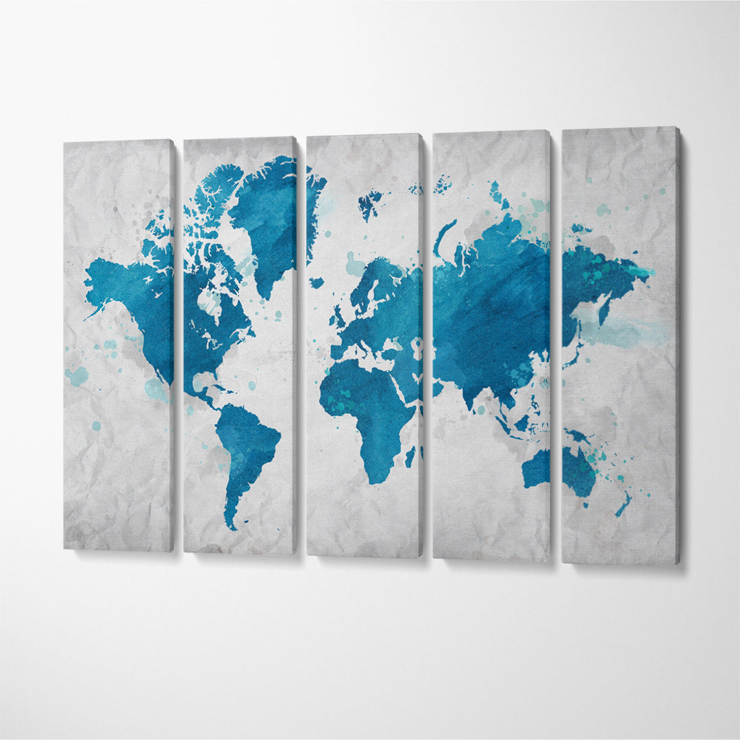 Modern Abstract Map of the World Canvas Print ArtLexy 5 Panels 36"x24" inches 